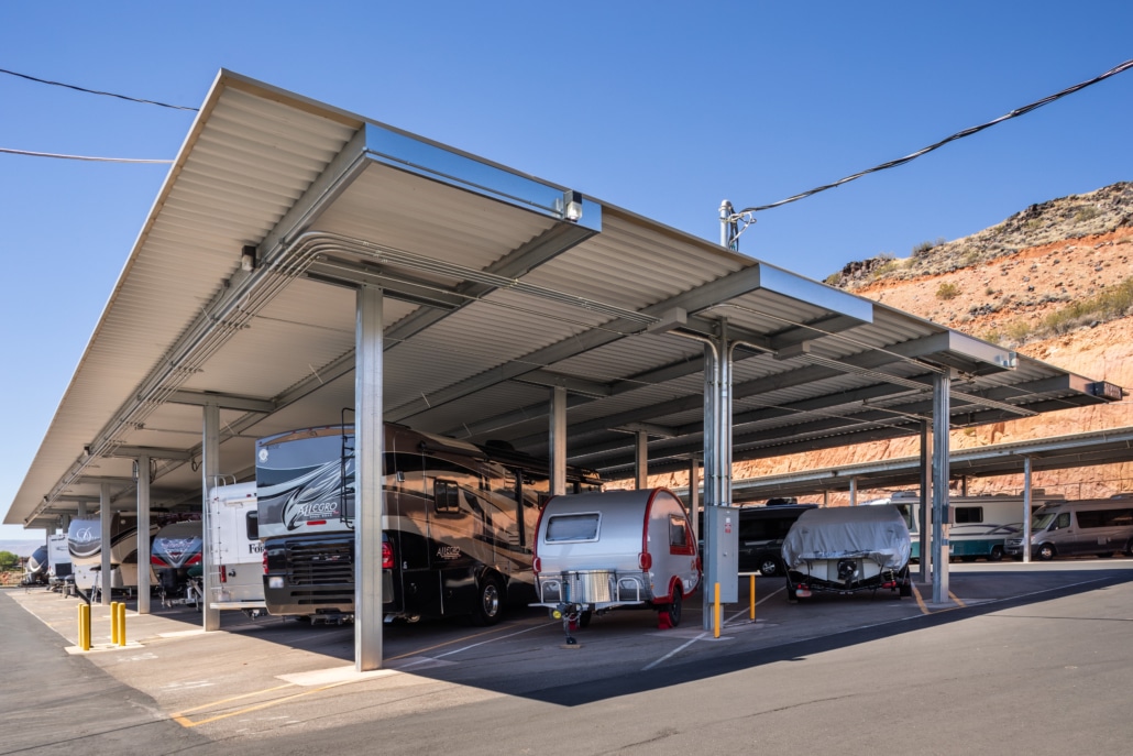 Covered RV storage for rec vehicles