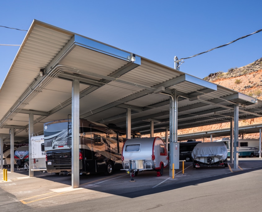 Covered RV storage for rec vehicles